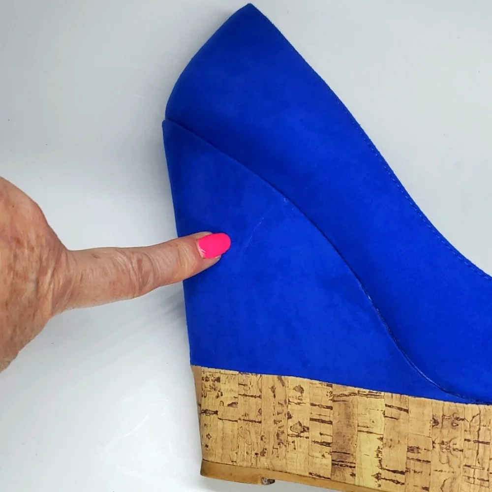 Forever 21 Blue Faux Suede Cork Like Wedge Peep Toe Platform Shoes 8